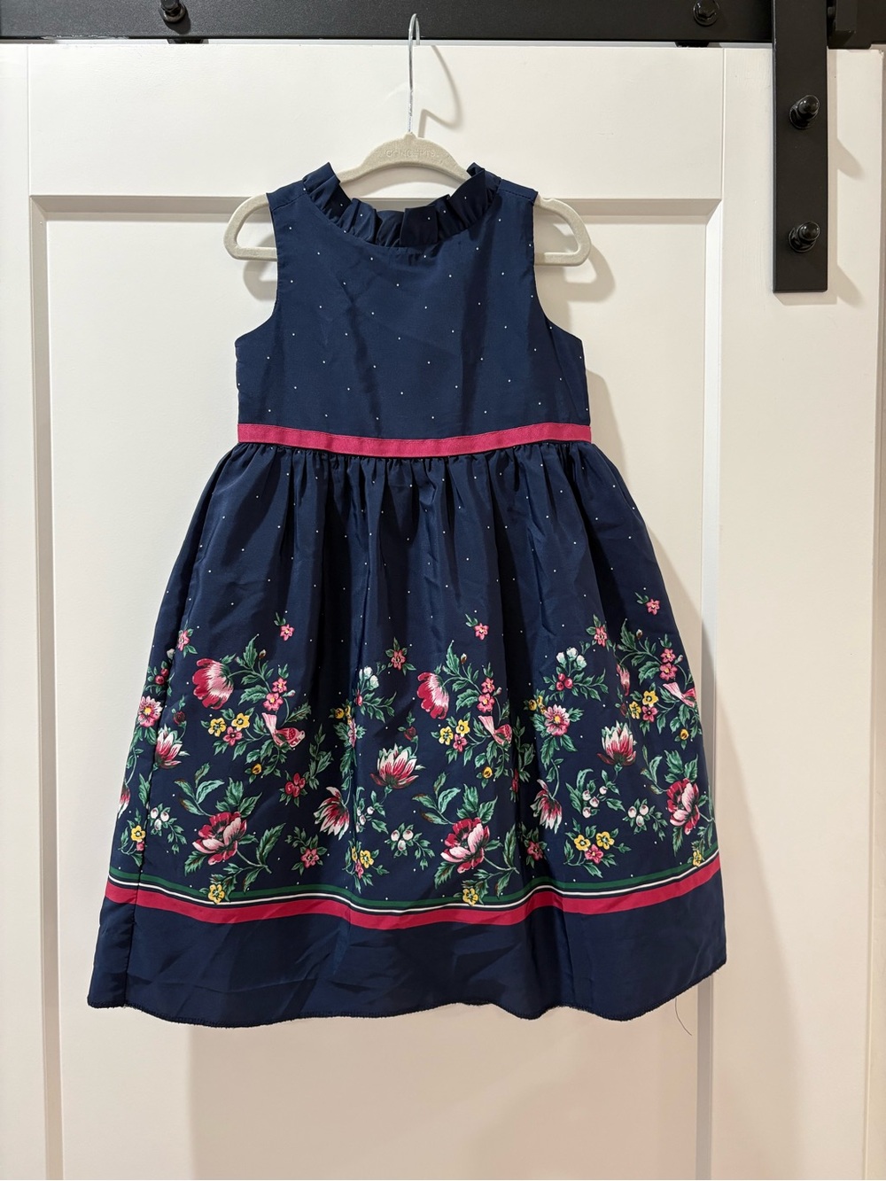 Janie and Jack Navy Floral Sleeveless Dress with Pink Trim